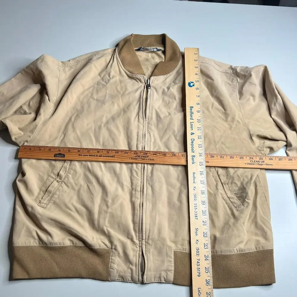 90s vintage Ralph Lauren Beige Harrington Jacket Men’s XL Zip Front‎ Ribbed Trim